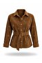 Tan Belted Beaded Embroidered Suede Jacket 4249
