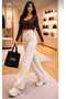 Chicago Beige Lycra Super High Waist Loose Leg Palazzo Jean Trousers - 3