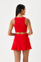 Women's Red Bustier Shorts Skirted Strap Swimsuit Set Lycra - 4