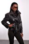 Brown Belted Faux Leather Jacket 2072 - 5