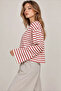 Women's Red Striped Woven Fabric Spanish Sleeve Crew Neck Blouse - 2