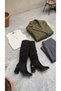 Women's Thick Heeled Long Suede Boots with Metal Detail - 2
