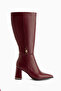 Kris Burgundy Buckle Detailed Heeled Women's Boots