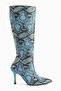 Jana Blue Snake Patterned Pointed Toe Women's Heeled Boots