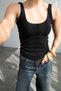 Scoop Neck Ribbed Black Athlete Blouse