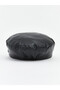 Two Mt Shop Quality Lcw Accessories Black Faux Leather Plain Women's Cap - 3