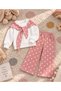 Girl's Polka Dot Wide-Leg Pants Cotton Sweatshirt Set 2-3-4-5 Years Old Pink - Purple - 3