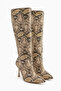 Jana Beige Snake Patterned Pointed Toe Women's Heeled Boots - 3