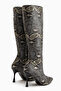 Jana Gray Snake Patterned Pointed Toe Women's Heeled Boots - 6