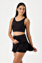 Women's Black Bustier Shorts Skirted Strap Swimsuit Set Lycra - 2