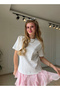 White Decorative Stitching Detailed Tok Textured T-Shirt