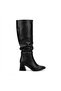 Zri̇nx-2002 Premium Black Wrinkled Bellows Thick Heeled Women's Boots 7 cm - 2