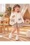 Girl's Plush Vest, Knitwear Blouse, Plaid Shorts, Skirt, Bow Detail, Bag, 4-Piece Set, Ages 2-3-4-5