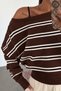 Women's Brown Boat Neck Striped Knitwear Sweater - 3