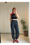Navy blue elastic waistband side stripe detailed embroidered parachute fabric sweatpants - 5