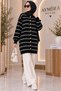 Women's Striped Detailed Soft Buttoned Hijab Knitwear Cardigan