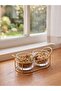 Set of 2 Glass Bowls with Mixed Handles and Metal Stand (W6)