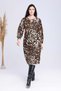 Women's Brown Leopard Pattern Balloon Sleeve Collar Detailed Plus Size Dress - 5