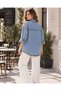 Women's Stone Embellished Oversized Cotton Denim Shirt with Pocket Detail - 4