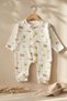 Green Elephant Patterned Fabric 100% Cotton Baby Boy Romper 3-6-9 Months - 2