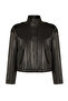 Vera Women's Black Short Oversize Leather Jacket 26Wge57211M - 4