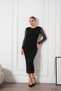 Women's Lace Detailed Black Long Sleeve Midi Dress - 2