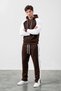 Men's Garnished Raglan Sleeve Brown Tracksuit Set - 2