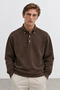Brown Polo Collar Sweatshirt with Snap Detail and Regular Fit |   Mew2211442-1