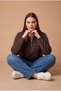 Collar Zipper Detailed Plus Size Knitted Modal Blouse Brown - 4