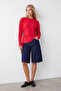 Women's red crew neck asymmetrical blouse with draped waist alc-x15865 - 2