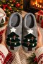 Women's New Year's Themed, Pine Tree Embroidered, Suede, Plush Lined House Slippers
