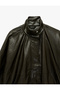 Zippered Stand Collar Long Sleeve Oversize Faux Leather Jacket with Pockets - 7