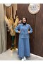 Rina Zipper Detailed Skirted Denim Suit |   Blue - 6