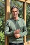 Men's Polo Collar Green Sweater with Cotton Shoulder Stripe Detail, Steel Knit Classic Pattern - 5242F - 3