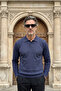 Men's Polo Collar Navy Blue Sweater with Stripe Pattern Knitwear Classic Pattern - 5407A