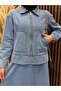 Rina Zipper Detailed Skirted Denim Suit |   Blue - 3