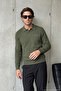 Men's Polo Collar Khaki Sweater Rice Patterned Cotton Knitwear Steel Knit Classic Pattern - 5410F
