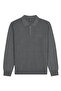 Men's Polo Collar Dark Gray Sweater Rice Patterned Cotton Knitwear Steel Knit Classic Pattern - 5410F - 2
