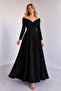 Women's long sleeve off-the-shoulder pleated crepe dress