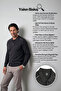 Men's Polo Collar Black Sweater with Cotton Shoulder Stripe Detail, Steel Knit Classic Pattern - 5242F - 7
