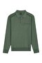 Men's Polo Collar Green Sweater with Cotton Shoulder Stripe Detail, Steel Knit Classic Pattern - 5242F - 2