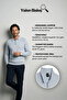 Men's Polo Collar Light Gray Sweater with Shoulder Stripe Detail Knitwear Classic Fit - 5408A - 7