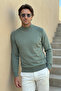 Men's Half Fisherman Shoulder Stripe Detailed Knitwear Cotton Green Sweater Steel Knit Classic Pattern - 5401B