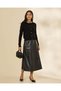 Women Black Belted Flared PU Skirt - 5