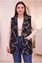 Patterned Large Size Cashmere Vest with Cotton Lining Inside, Black - 2