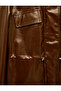 Drawstring Long Sleeve Stand Collar Leather Look Jacket with Pockets - 8