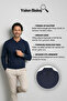 Men's Polo Collar Navy Blue Sweater with Stripe Pattern Knitwear Classic Pattern - 5407A - 7