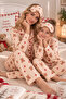 Women's Teddy Bear Patterned, Piping Detailed, Long Sleeve, Buttoned Front Shirt Collar Mother-Daughter Pajama Set and Eye Patch - 2
