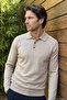 Men's Polo Collar Mink Sweater with Shoulder Stripe Detail Knitwear Classic Pattern - 5408A - 5