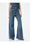 Regular Waist Buttoned Pocketed Spanish Flare Denim Trousers - Flare Jeans - 5